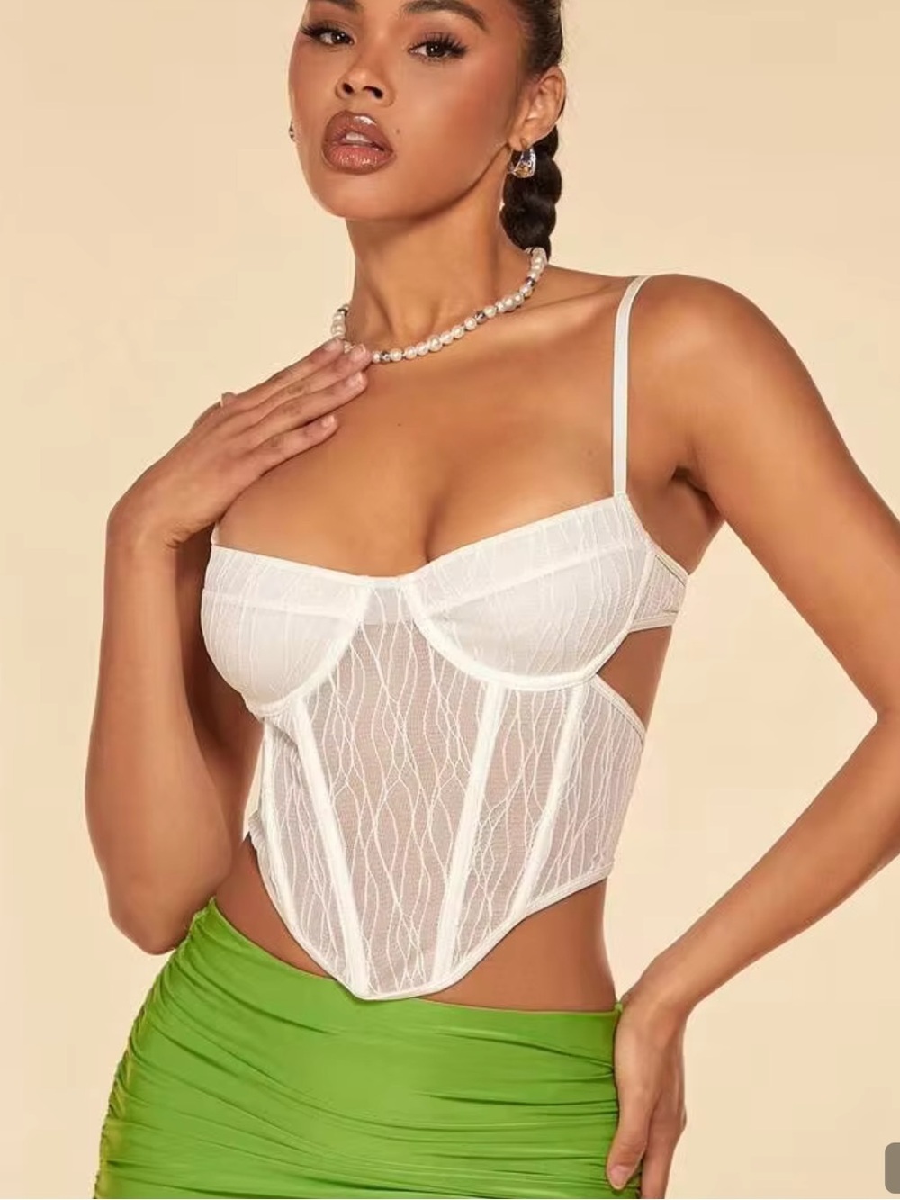 NWT XS SHEIN BAE “Asymmetrical Hem Cami Top” White Sheer Lace Bustier
